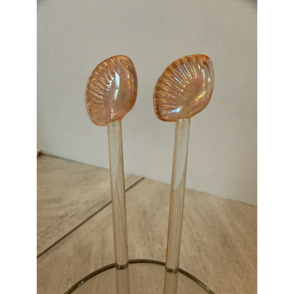 Hand-Blown Glass, Plastic Swizzle Sticks Tropical Tiki Palm Tree Shell Stirrer 7